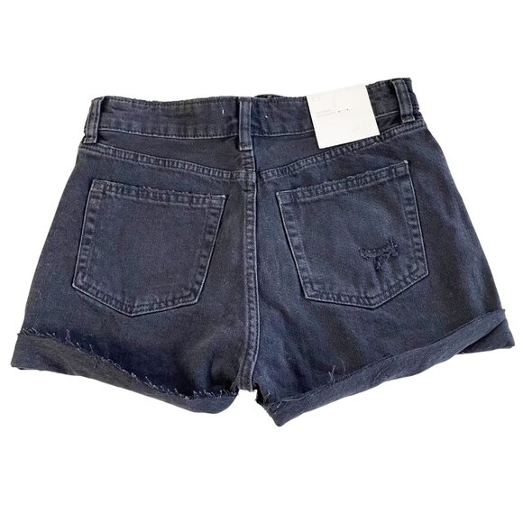 H&M High Rise Black Denim Shorts Button Fly Distressed Cut Offs Women’s Sz 2 NWT - Picture 2 of 8